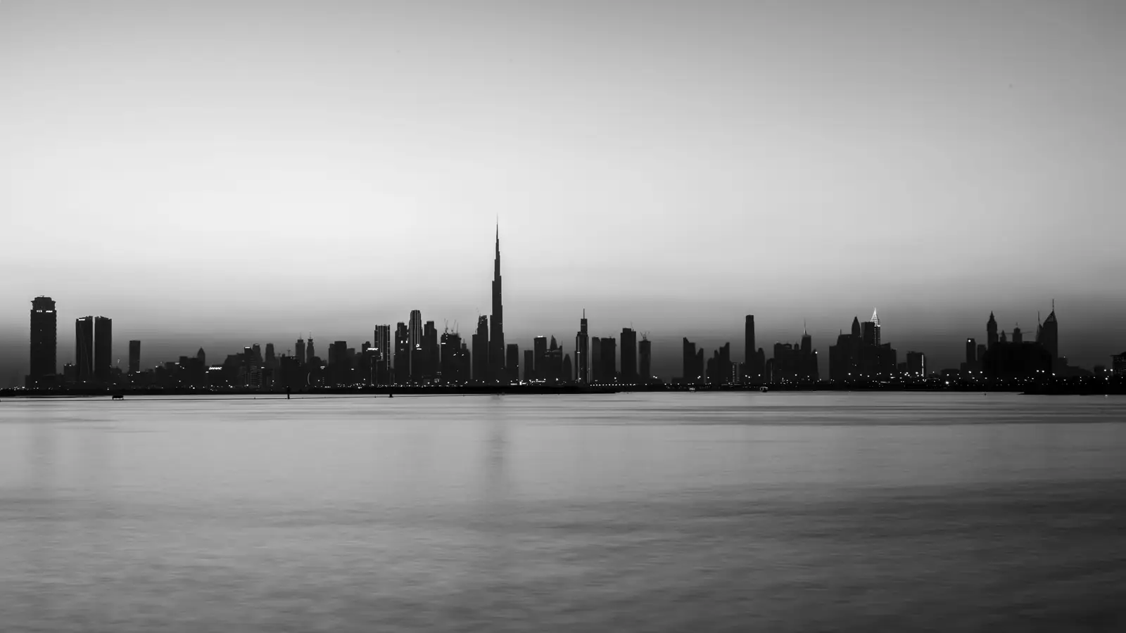Dubai skyline in black and white